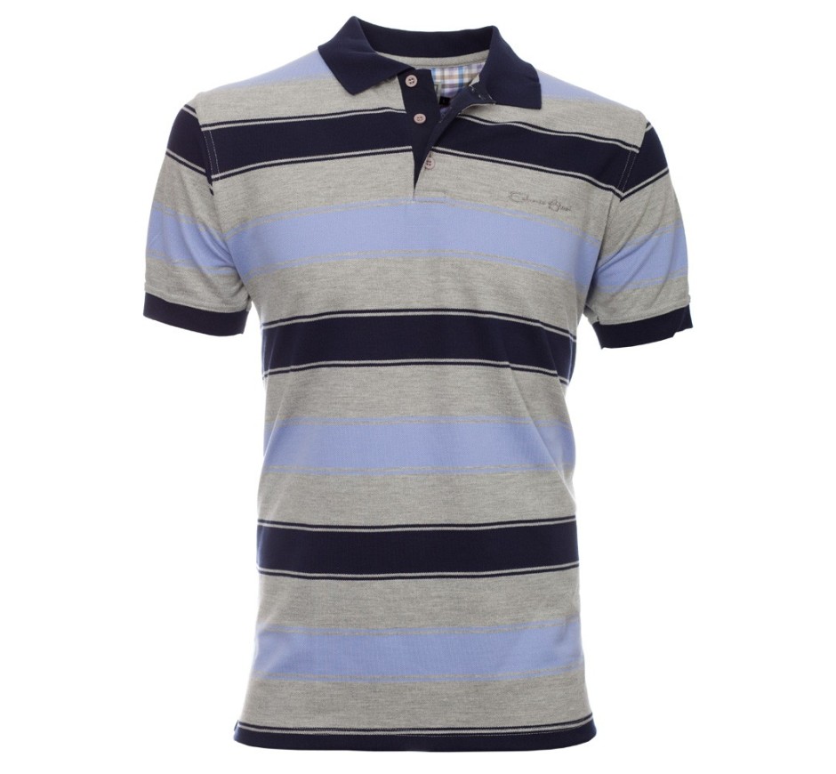 Polo homme rayé – Maille piquée – Bleu, Gris ou Rose – Confection Portugal