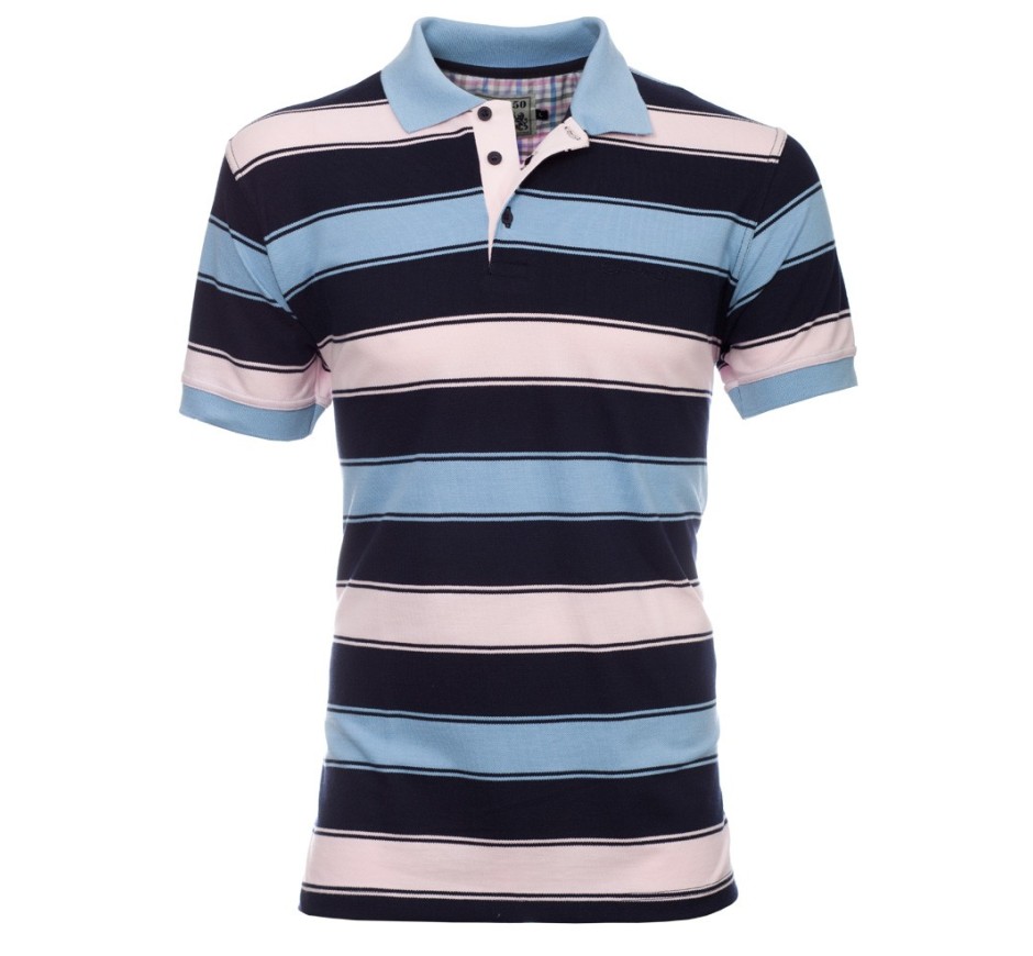 Polo homme rayé – Maille piquée – Bleu, Gris ou Rose – Confection Portugal