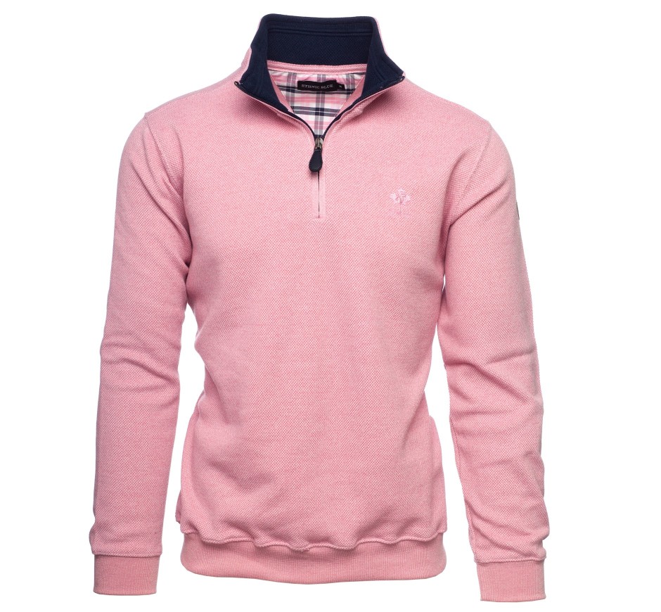 Sweat col zip maille piquée homme grandes tailles (3XL, 4XL) | Ethnic Blue