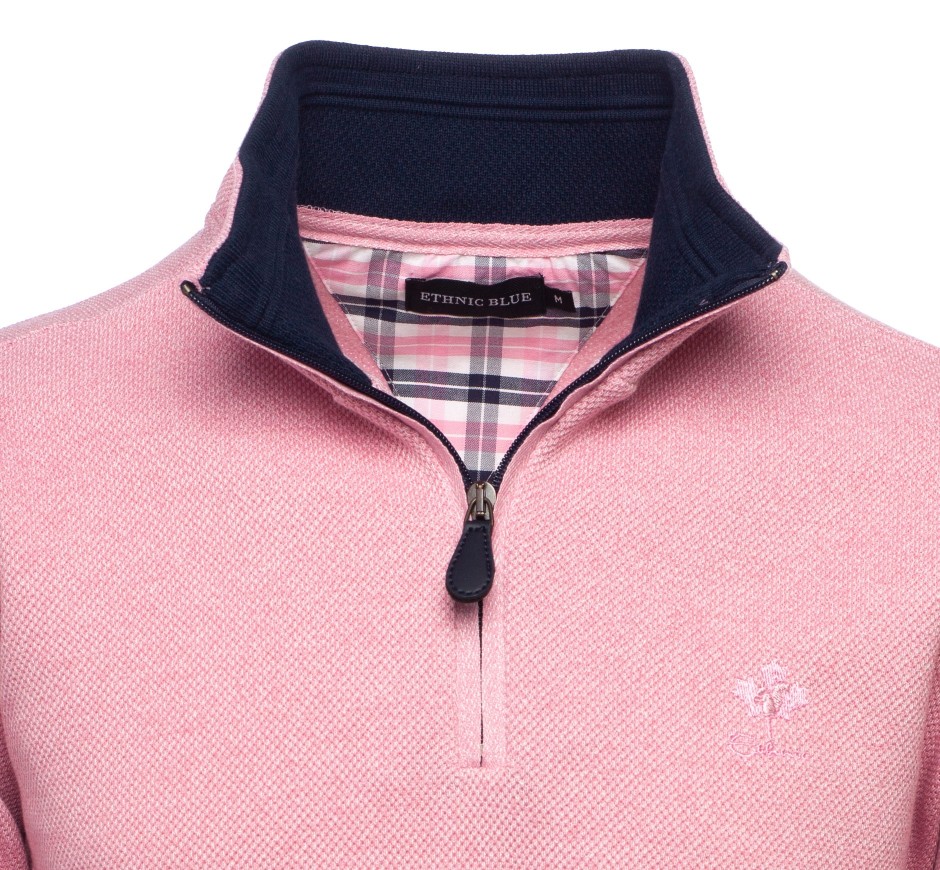 Sweat col zip maille piquée homme grandes tailles (3XL, 4XL) | Ethnic Blue