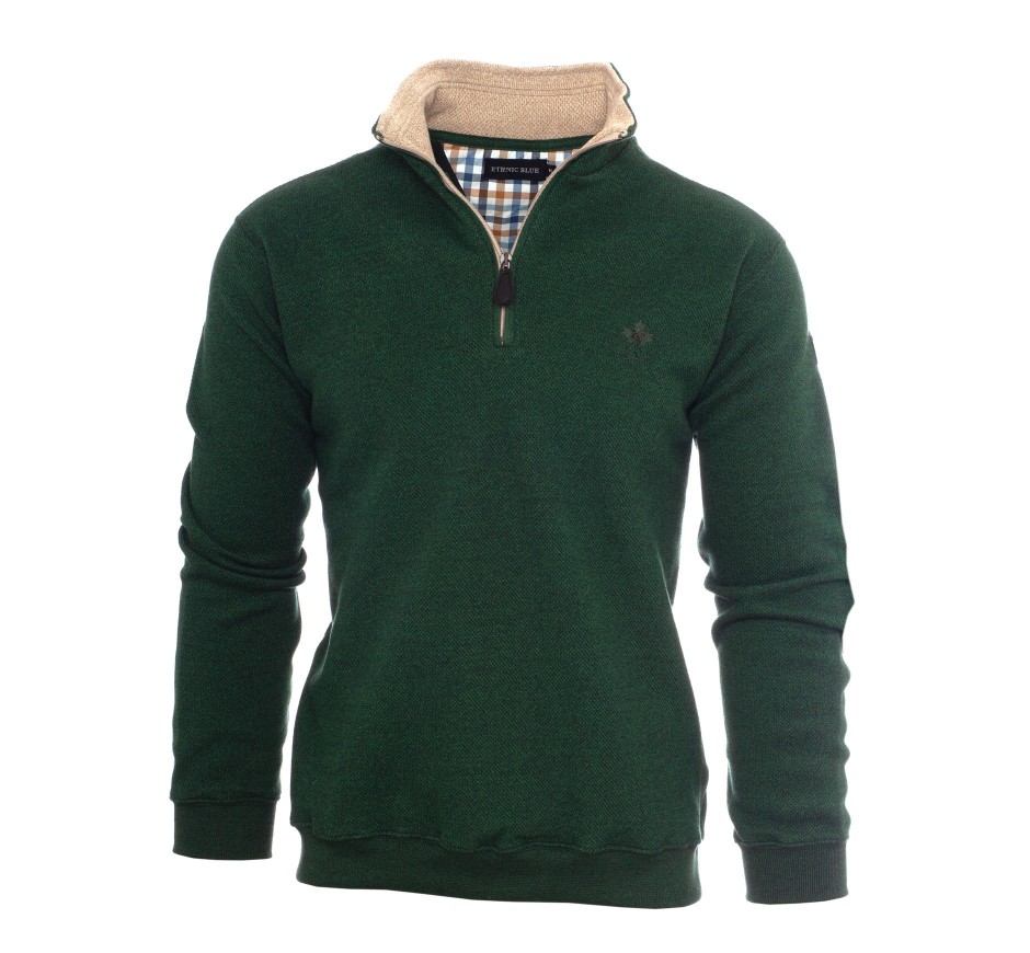 Sweat col zip maille piquée homme grandes tailles (3XL, 4XL) | Ethnic Blue