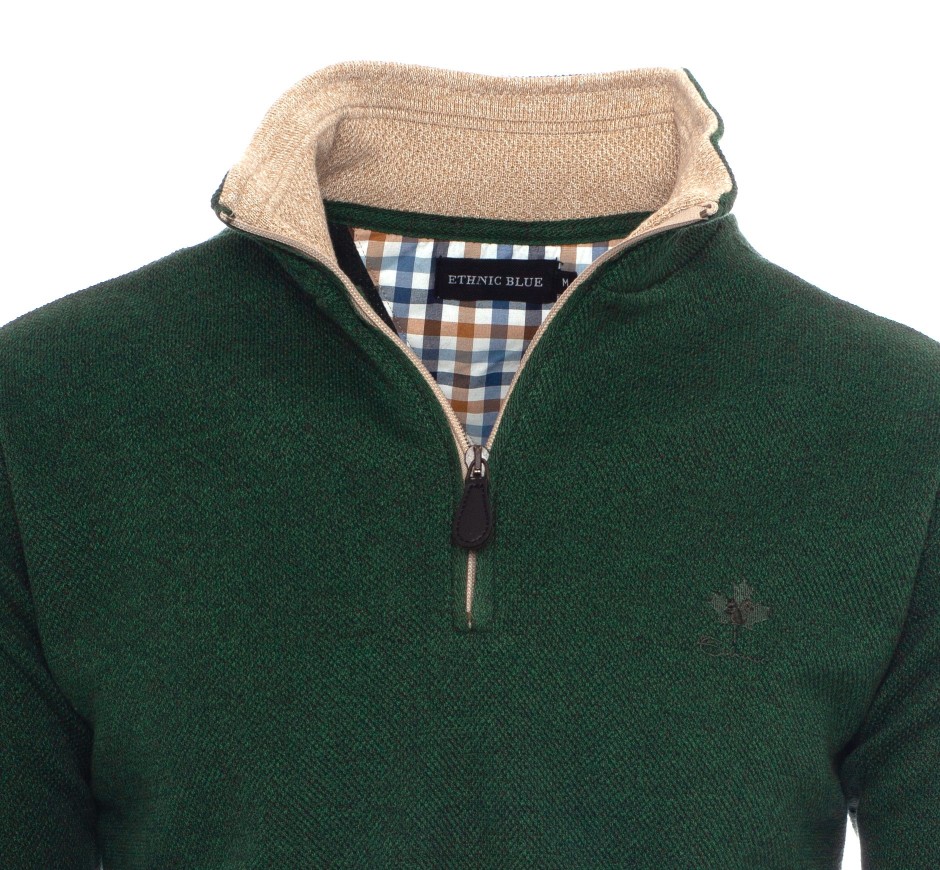 Sweat col zip maille piquée homme grandes tailles (3XL, 4XL) | Ethnic Blue