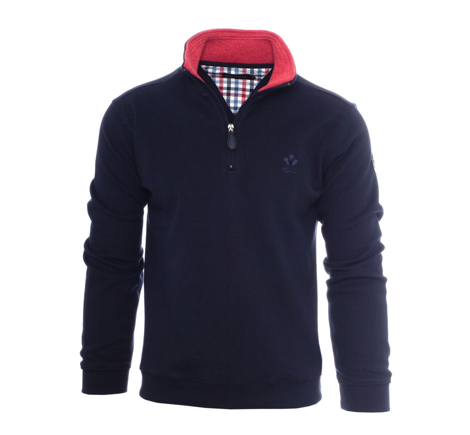 Sweat col zip maille piquée homme grandes tailles (3XL, 4XL) | Ethnic Blue