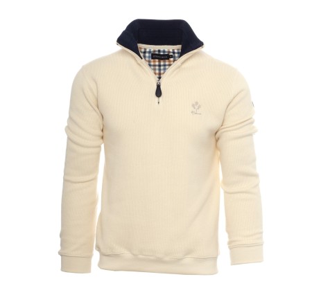Sweat col zip en maille "toucher doux"