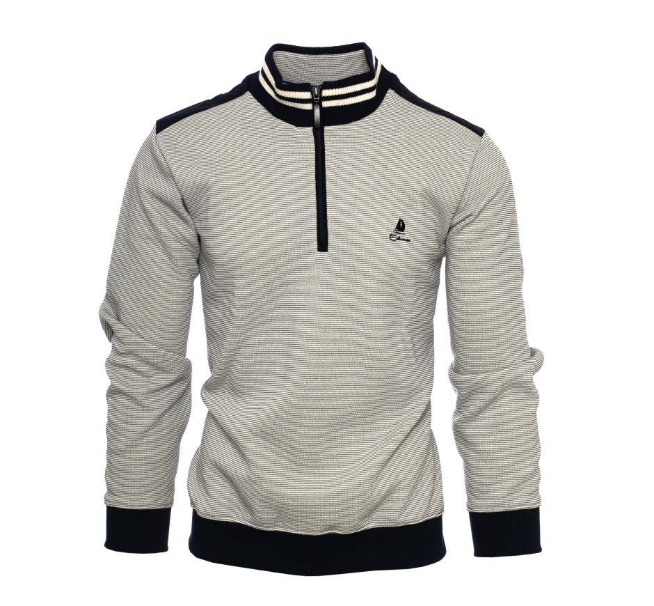 Men’s Zipped Fine Stripe Polo – Made in Portugal