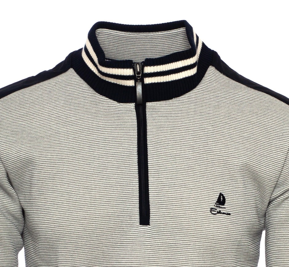 Men’s Zipped Fine Stripe Polo – Made in Portugal