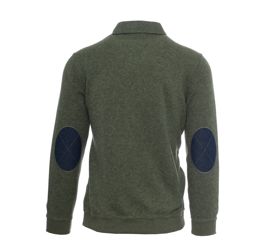 Men's polo, long sleeves, sky blue, soft touch denim elbows