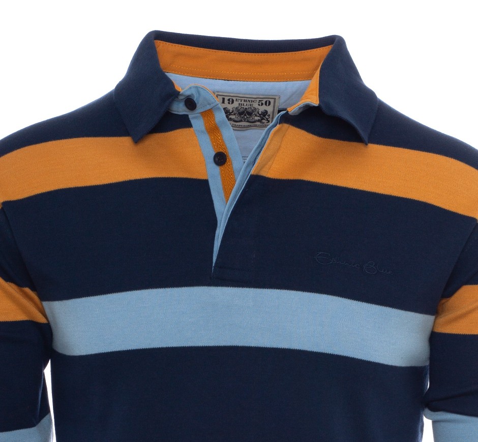 polo rayé homme maille légère manches longues marine ciel écru rose