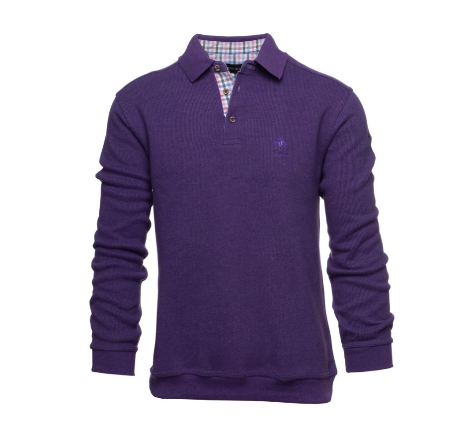 Men's polo, long sleeves, mottled brown, soft touch