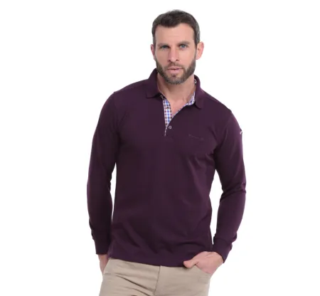 Polo PIQUÉ manches longues AUBERGINE