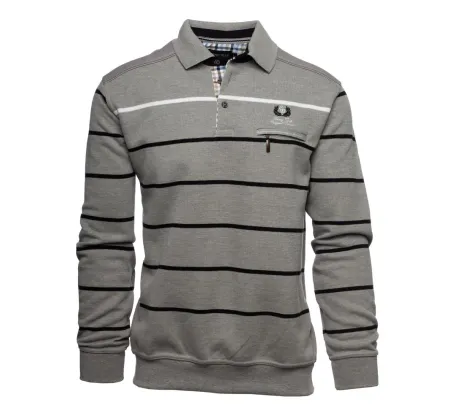 Polo GRIS rayures NOIR / BLANC