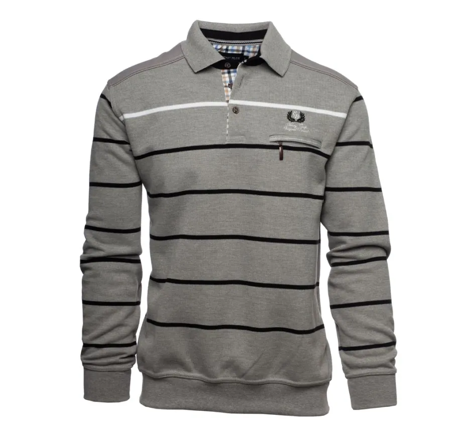 Polo GRIS rayures NOIR / BLANC