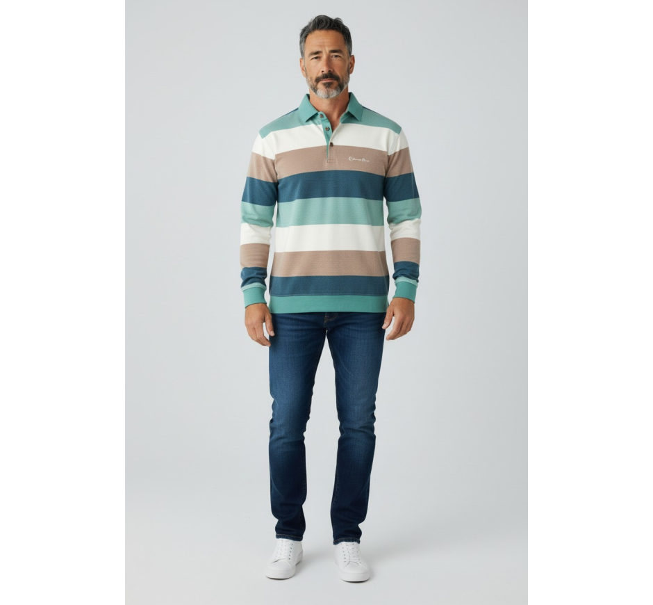 Striped Lightweight Polo – Soft Brushed Interior | Ethnic Blue