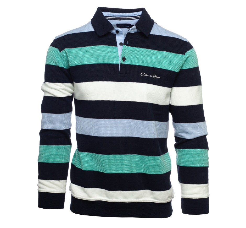 Striped Long-Sleeve Polo – Brushed Interior & Mid-Season Comfort
