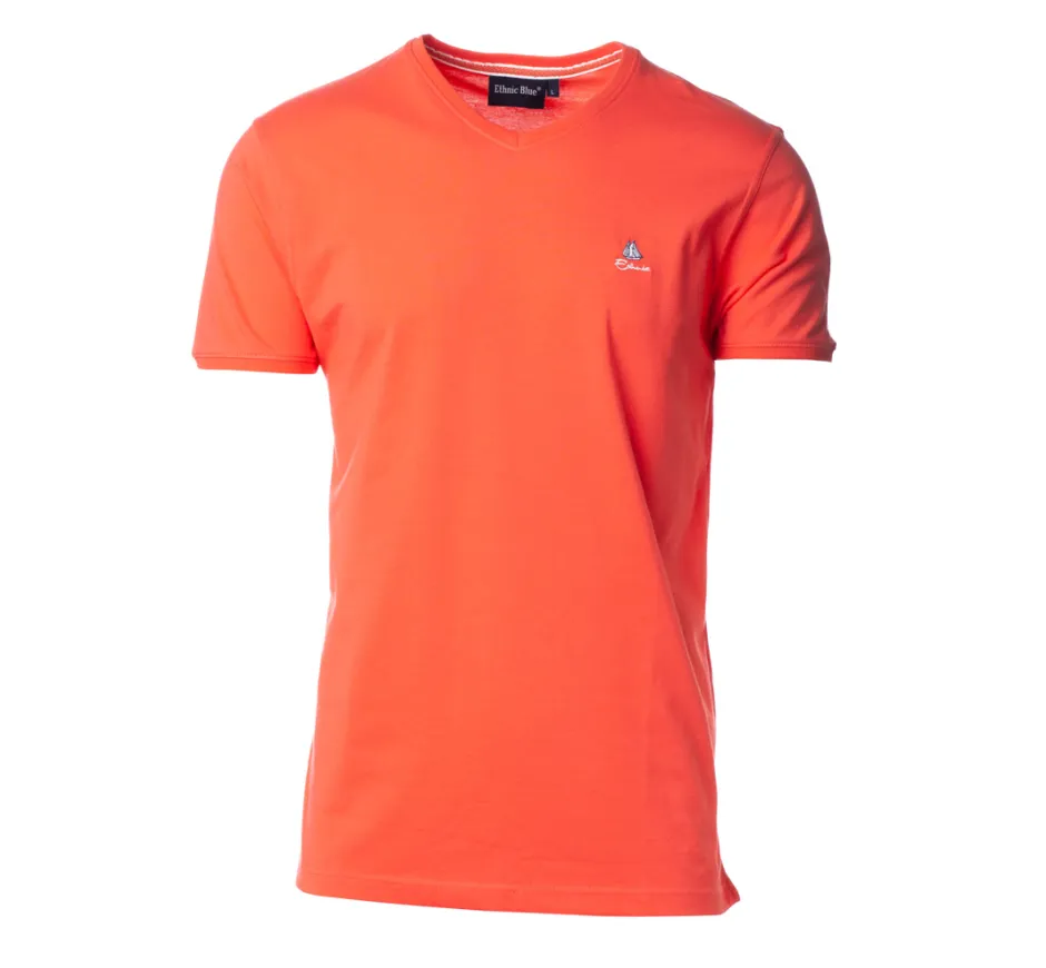 T-SHIRT jersey manches courtes uni CORAIL col V
