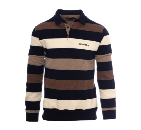 Men's Fleece Striped Polo Shirt - Warmth & Elegance | Ethnic Blue