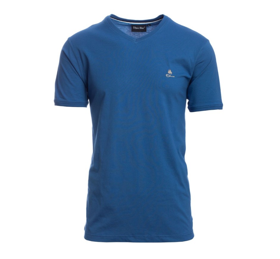 Men’s V-neck T-shirt – Comfort cotton polyester | Ethnic Blue