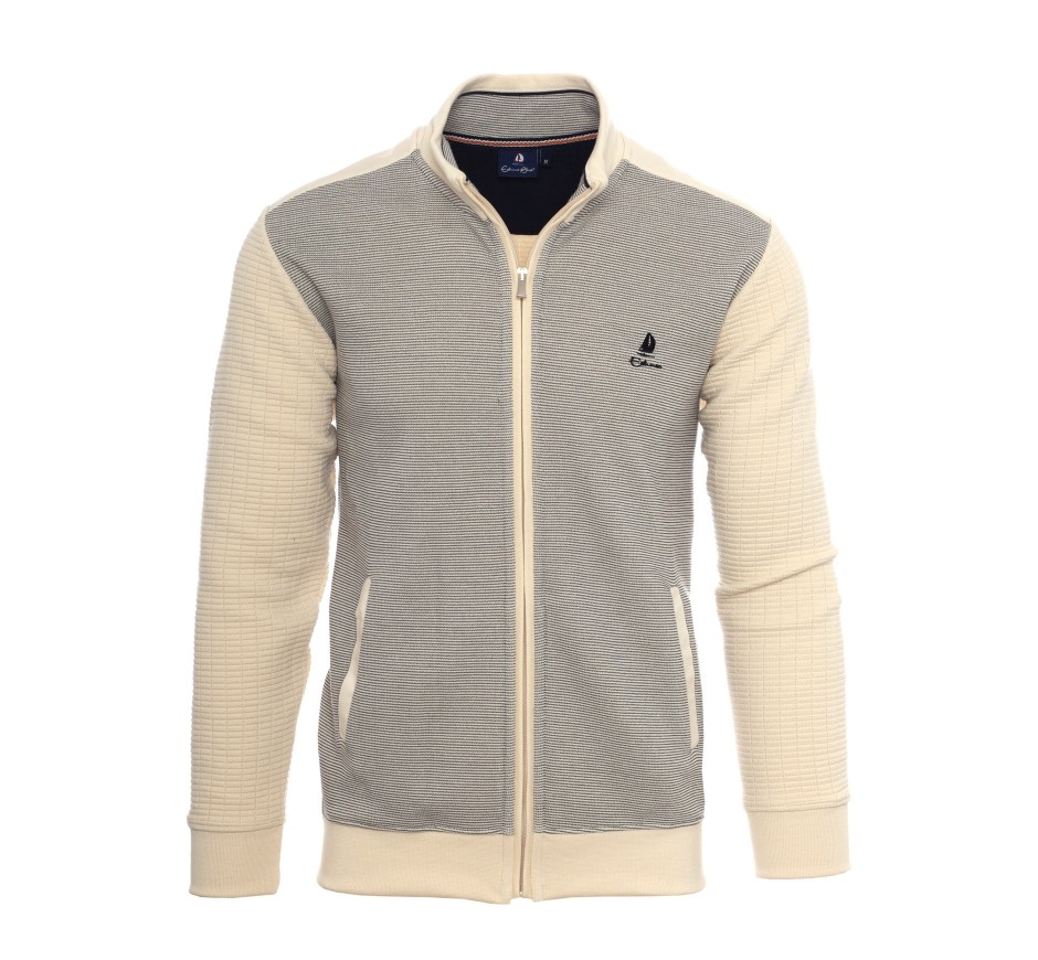 Veste Bi-Matière Homme Rayée & Maille Fantaisie | Ethnic Blue