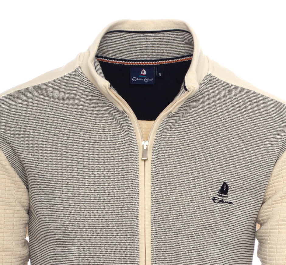 Veste Bi-Matière Homme Rayée & Maille Fantaisie | Ethnic Blue