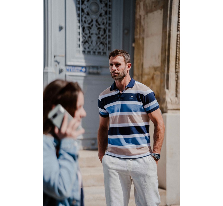 Polo Homme Rayures - Maille Piquée | Ethnic Blue