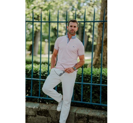 Men’s piqué knit polo with floral placket – Made in Portugal