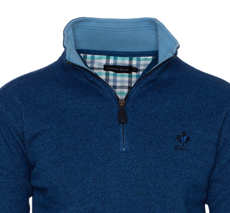 Sweat col zip maille piquée homme – confort & élégance | Ethnic Blue