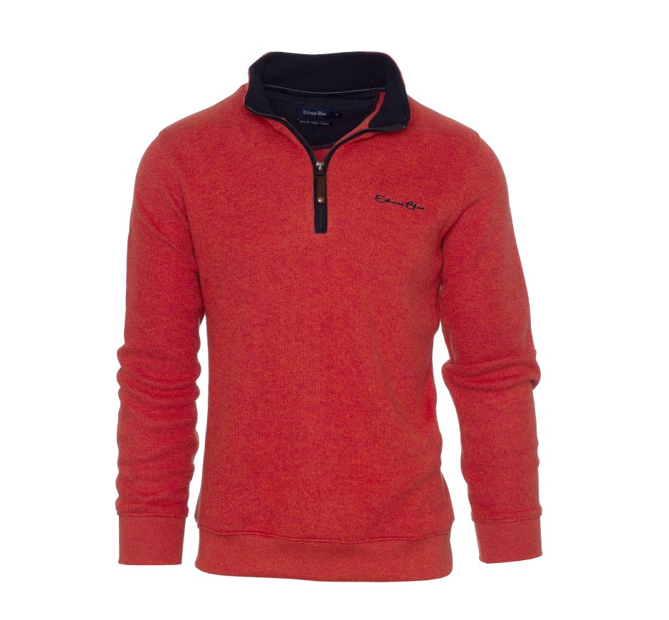 Men's Premium Quarter-Zip Sweater with Wool | Ethnic Blue