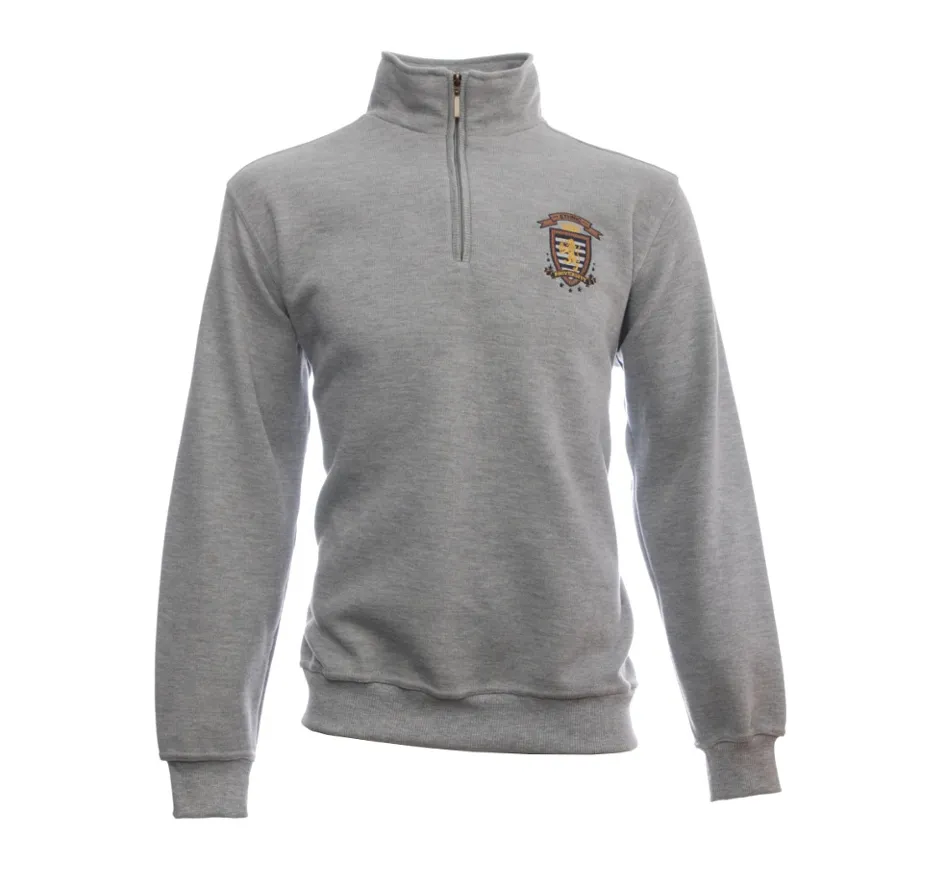 Sweat col zip uni GRIS broderie