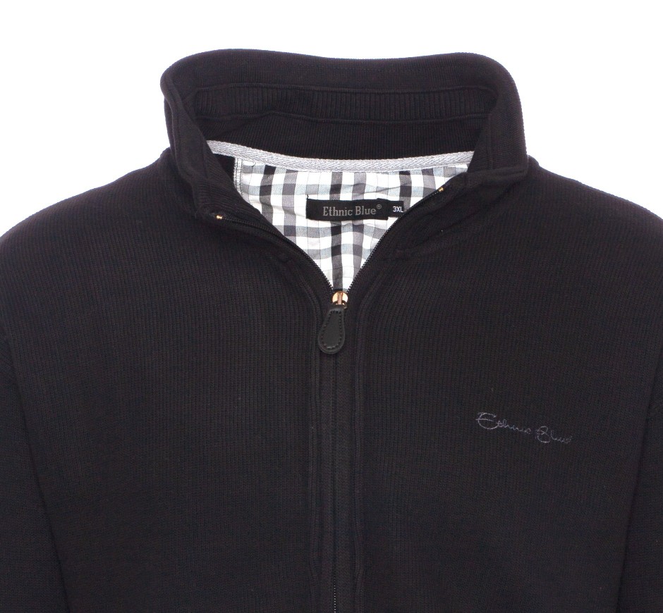 Men's cardigan jacket knit large size 3XL 4XL 2 pockets black