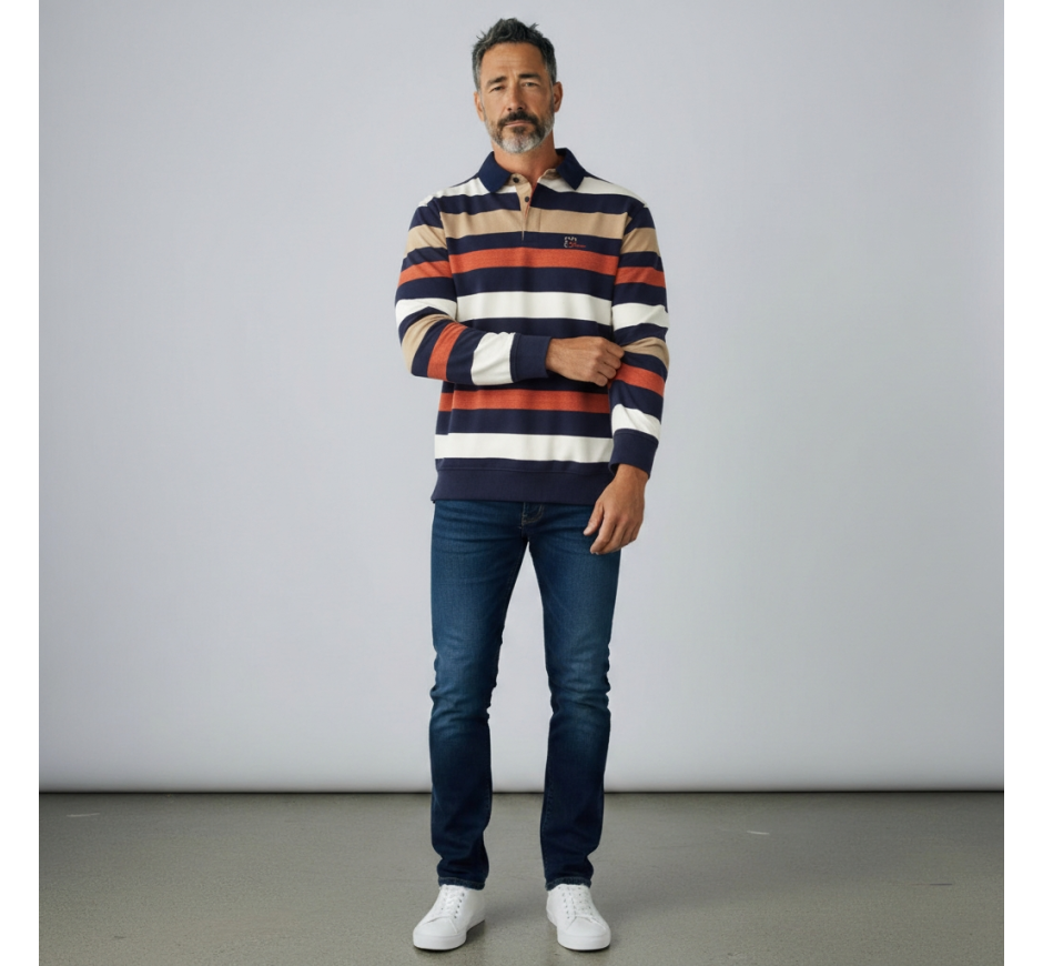 Polo homme rayé 3XL/4XL en maille douce | Ethnic Blue