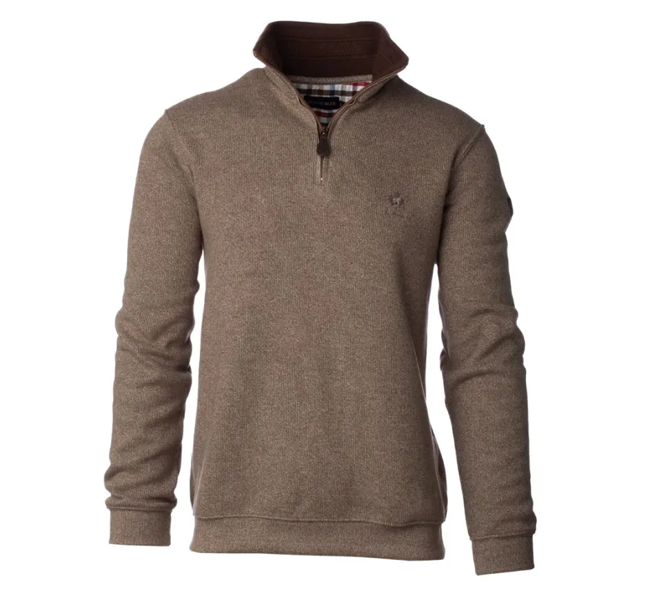Sweat col zip uni CHATAIGNE