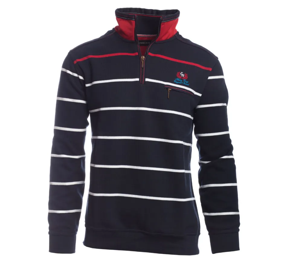 Sweat col zip rayé MARINE / ROUGE / BLANC