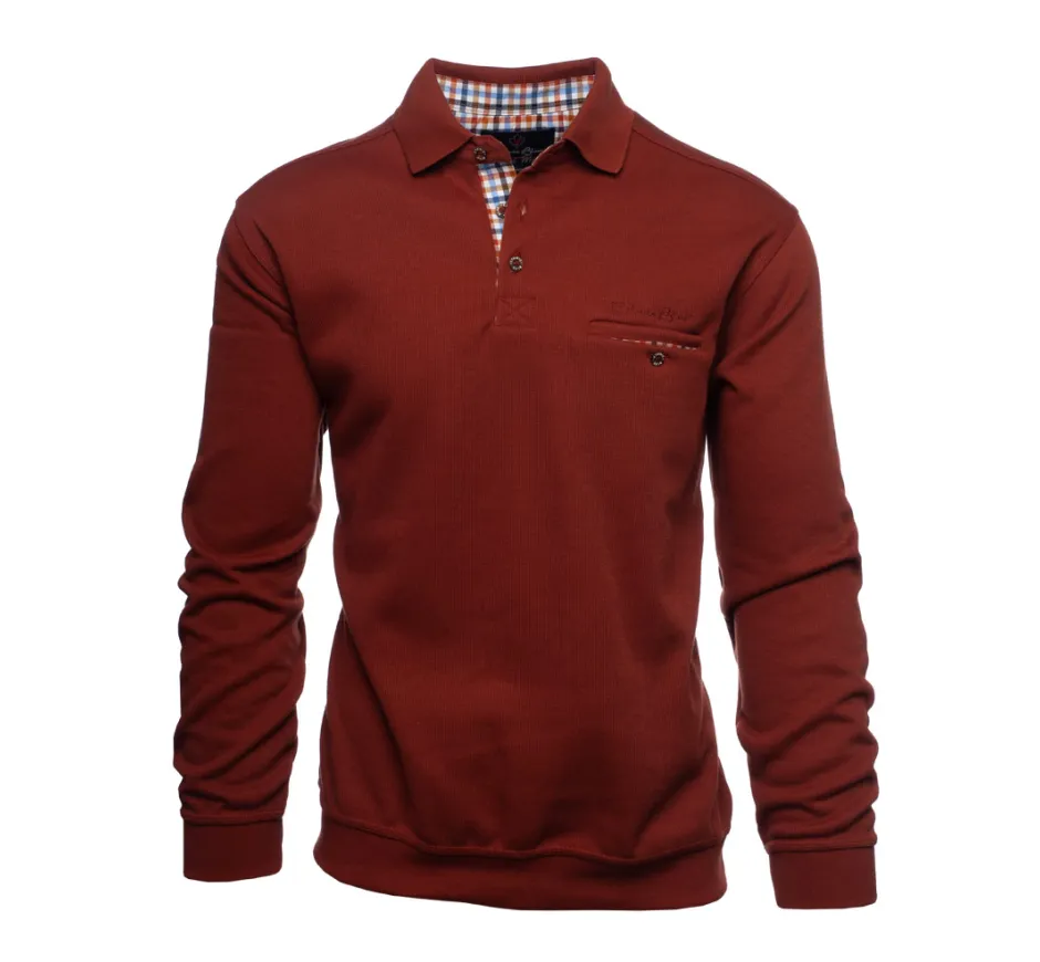 Polo manches longues POCHE classique uni TERRACOTTA