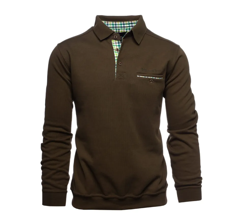 Polo manches longues POCHE classique uni VERT KAKI