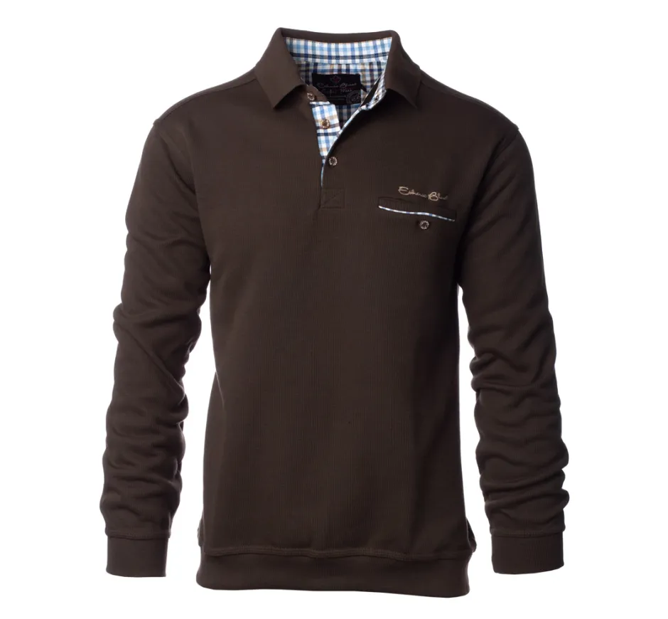 Polo manches longues POCHE classique uni MARRON KAKI