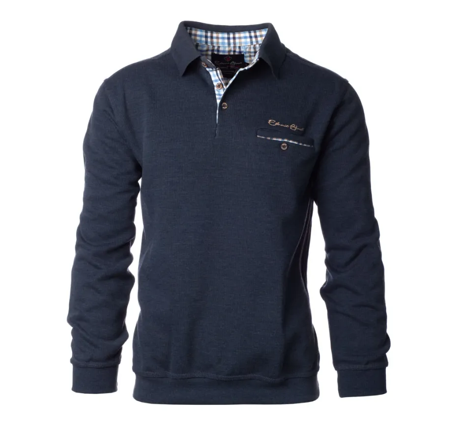 Polo manches longues POCHE classique uni BLEU CHINÉ
