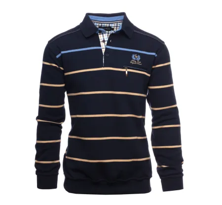 Polo MARINE rayures SABLE / BLEU