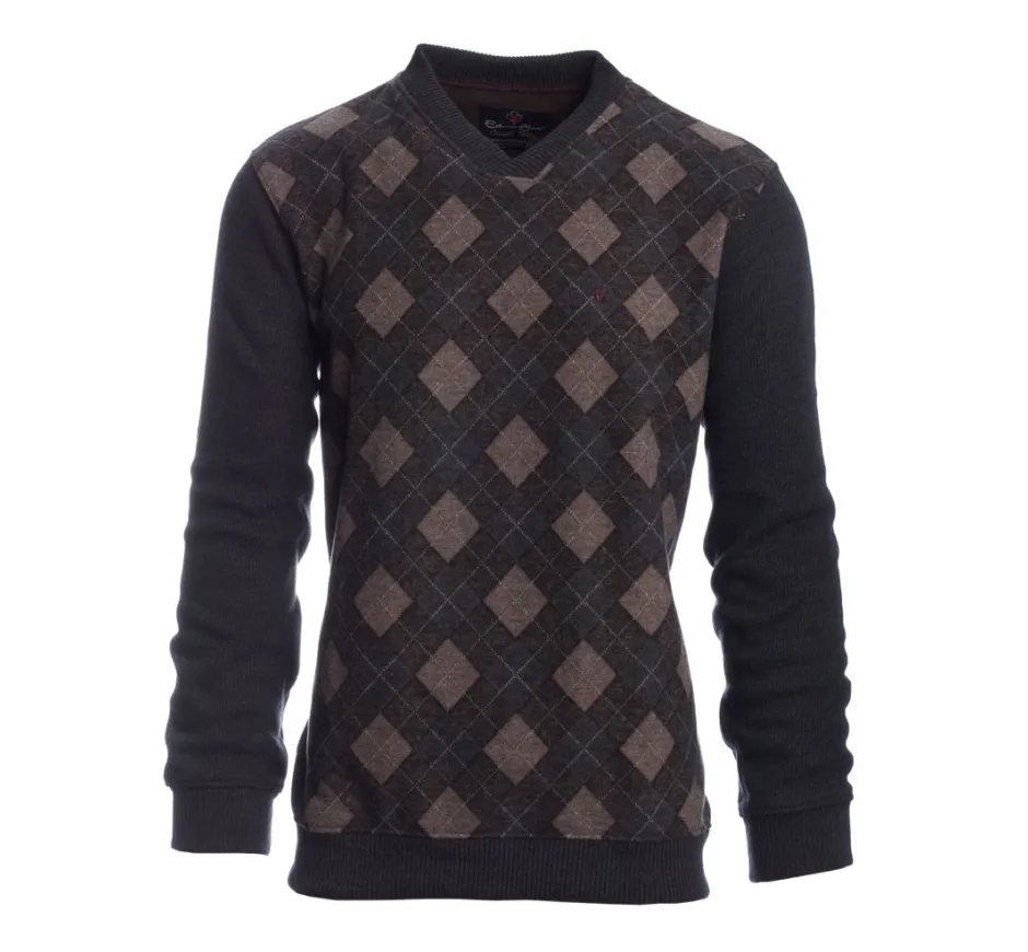 Sweat Homme col V losanges ANTHRACITE BEIGE
