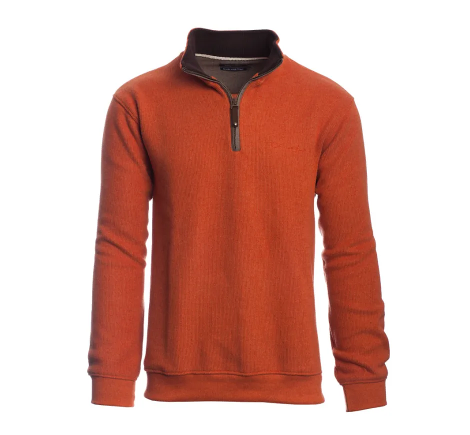 Sweat col zip uni BRIQUE avec LAINE