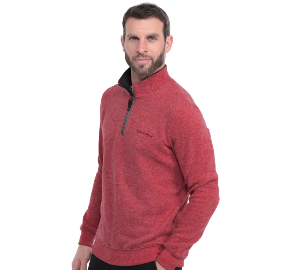 Sweat col zip uni ROUGE CLAIR chiné PREMIUM