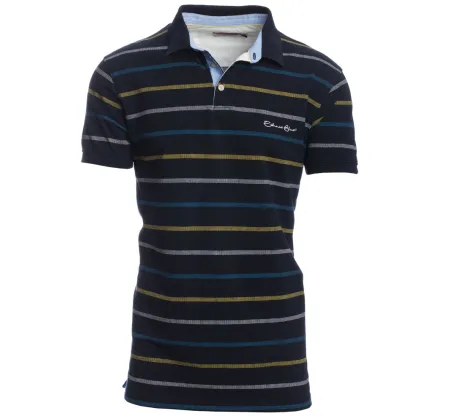 Polo piqué manches courtes MARINE rayé bleu Polo piqué manches courtes MARINE rayé bleu