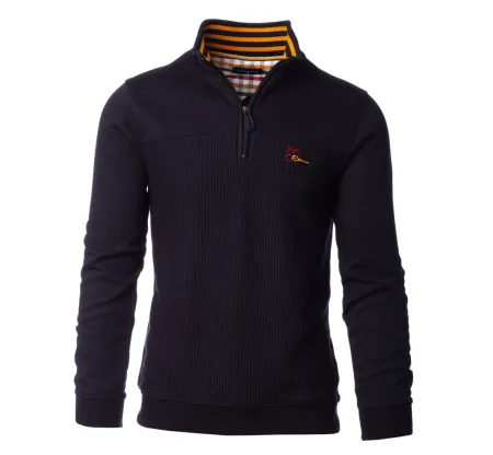 Sweat col zip bi-matière Marine