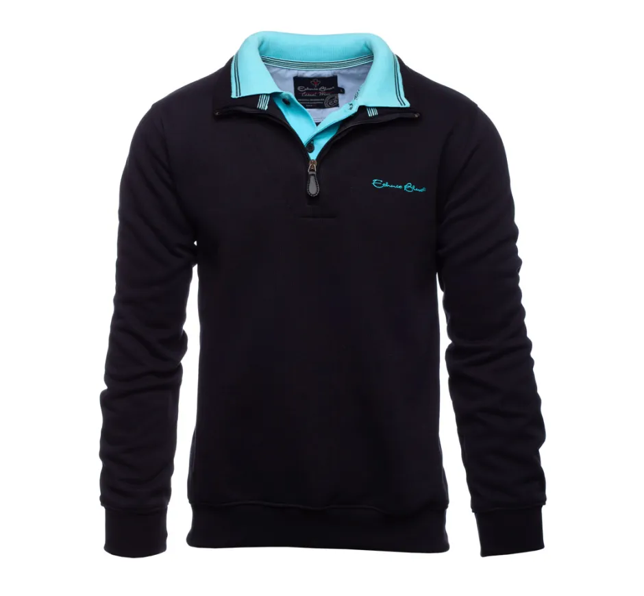 Sweat homme double col uni MARINE TURQUOISE