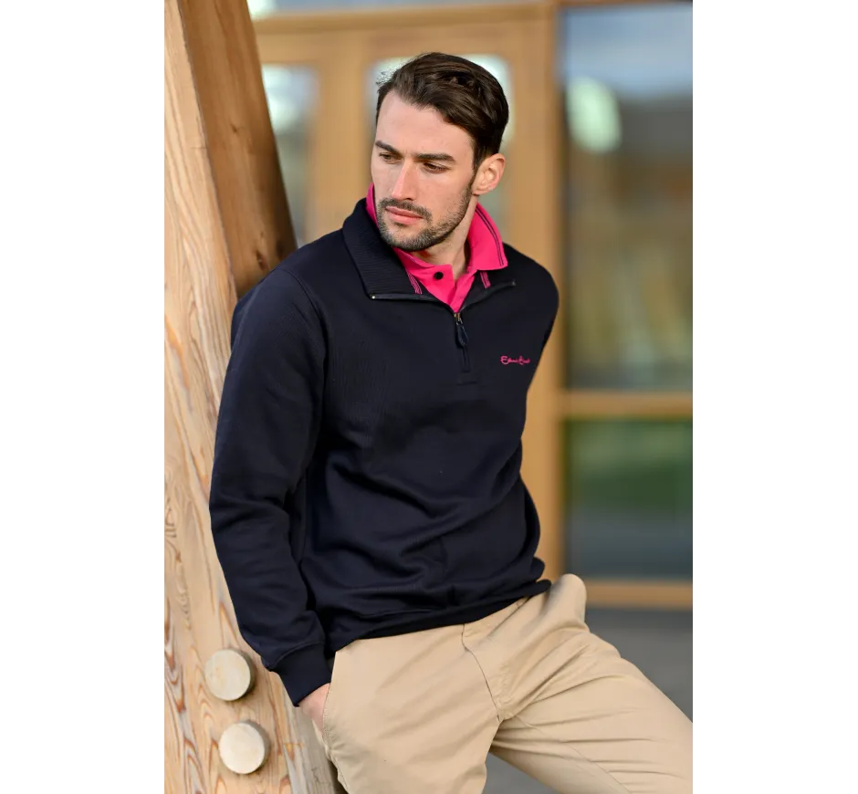 Sweat homme double col uni MARINE FUCHSIA