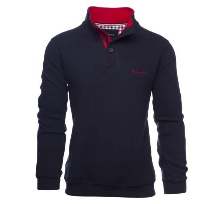 Pull col boutonné uni MARINE toucher doux