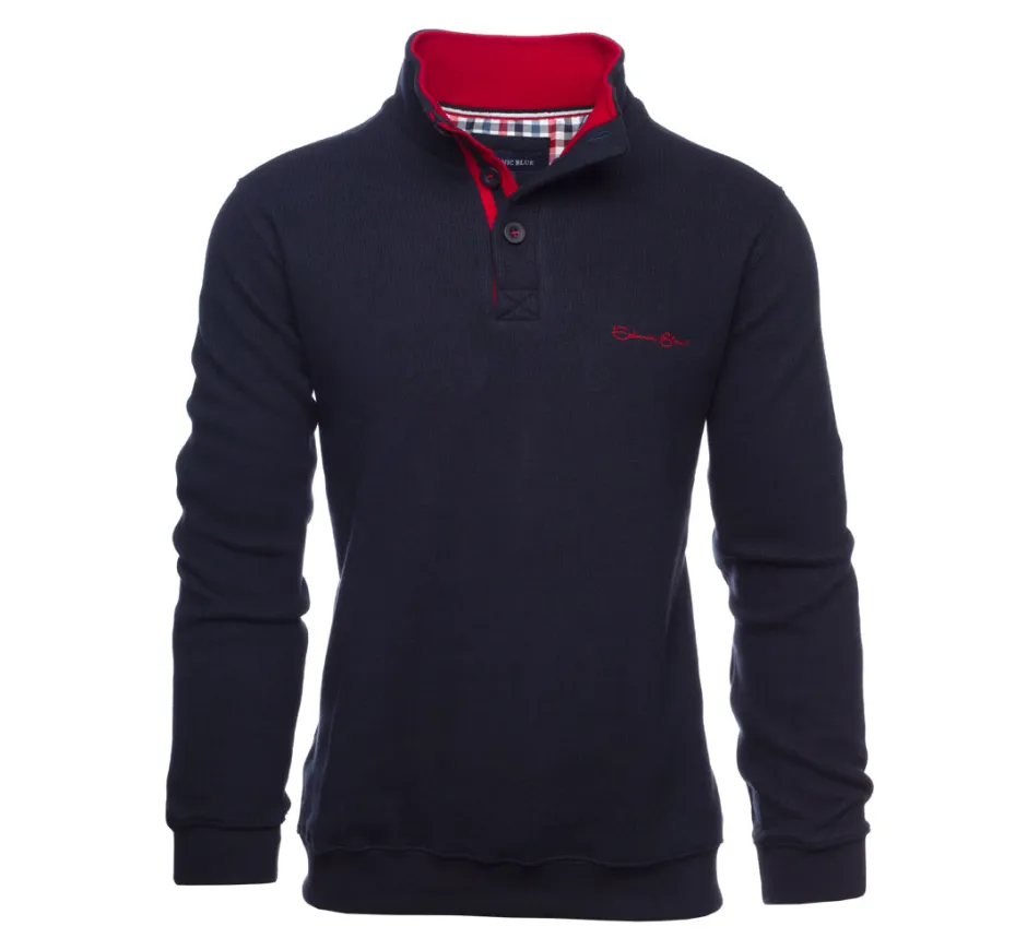 Pull col boutonné uni MARINE toucher doux