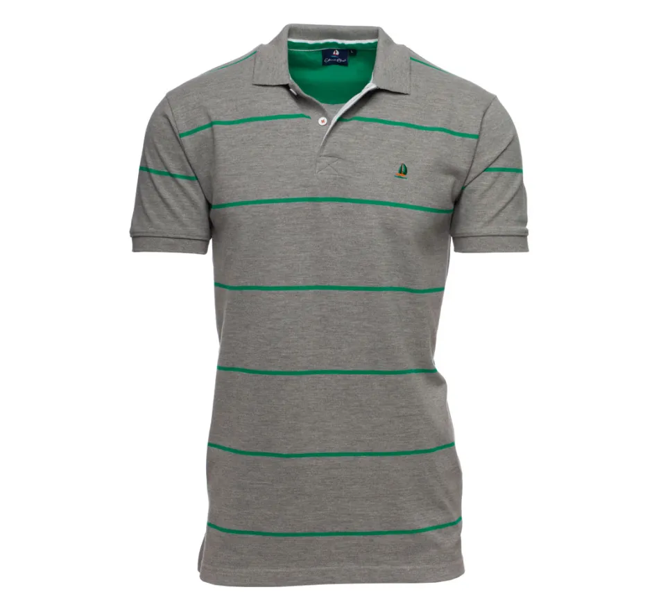 Polo piqué manches courtes GRIS fines rayures VERT