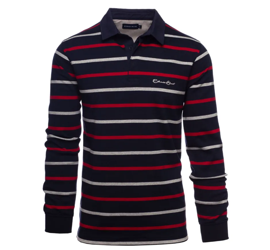 Polo rayé MARINE / ROUGE / GRIS  manches longues
