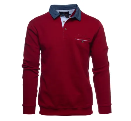 Polo manches longues ROUGE col DENIM