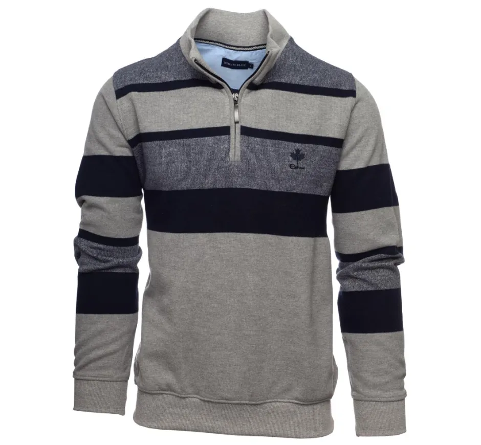 Sweat Col Zippé Gris Rayé - Confort et Élégance